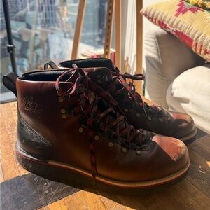 Cole Haan Brown Leather Lace-Up Hiking Boots with Red Accents